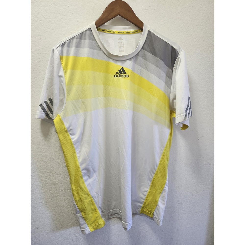 Rare Adidas Aidzero Soccer Jersey Shirt Tee White Yellow Mens Size Large‎